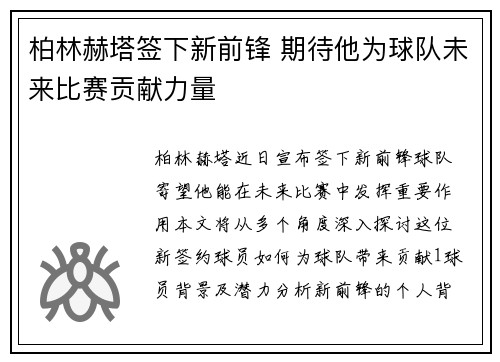 柏林赫塔签下新前锋 期待他为球队未来比赛贡献力量